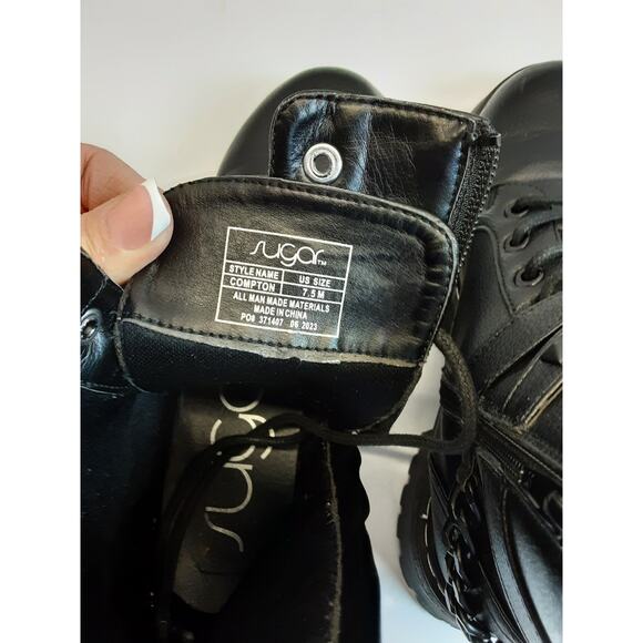 Sugar Black Womens Ankle Chain Buckle Combat Boots - Picture 7 of 8